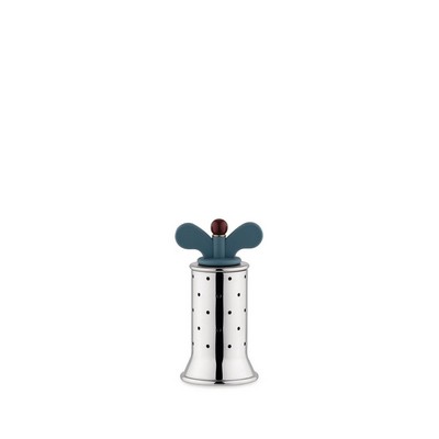 pepper mill in 18/10 polished stainless steel with pa fins, light blue